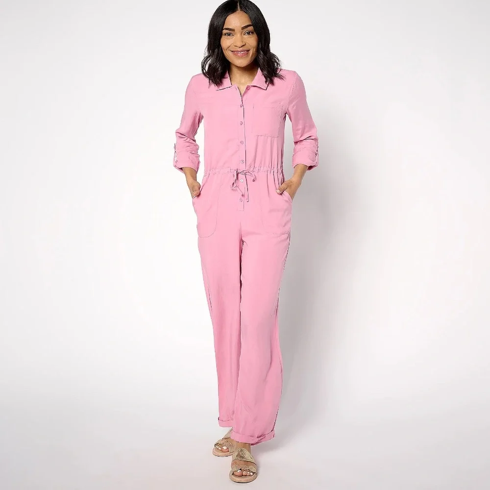 MUK LUKS Dream Weave Long-Sleeve Jumpsuit - Pink - Medium - Picture 1 of 14